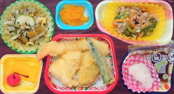 天ぷら盛合せ☆奈良漬サラダ☆ピーマンの肉味噌炒めサムネイル